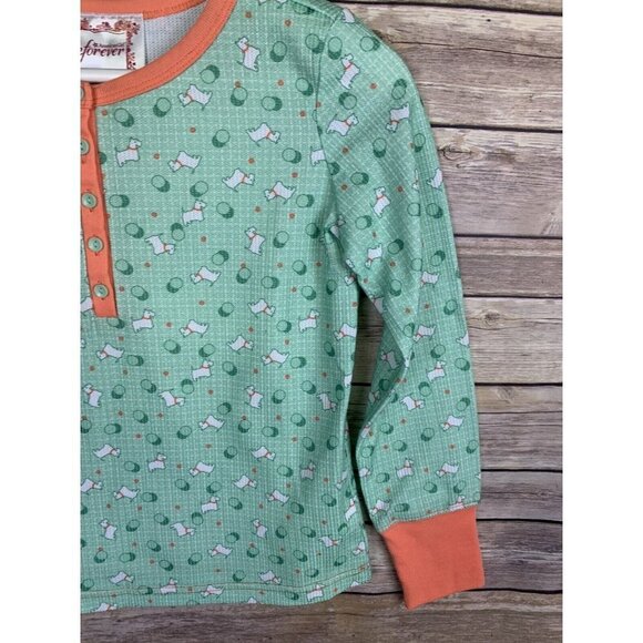 American Girl Beforever Medium 10/12 Pajama Top Green Scotty Dogs Thermal Henley - Picture 2 of 10